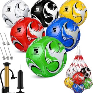 6 Pack Colorful Soccer Balls Size 5/4/3 Deflated Includes Ball Pump and Net Bag, Pelota De Futbol Training Practice Sphere Competition Competition Soccer for Indoor Outdoor