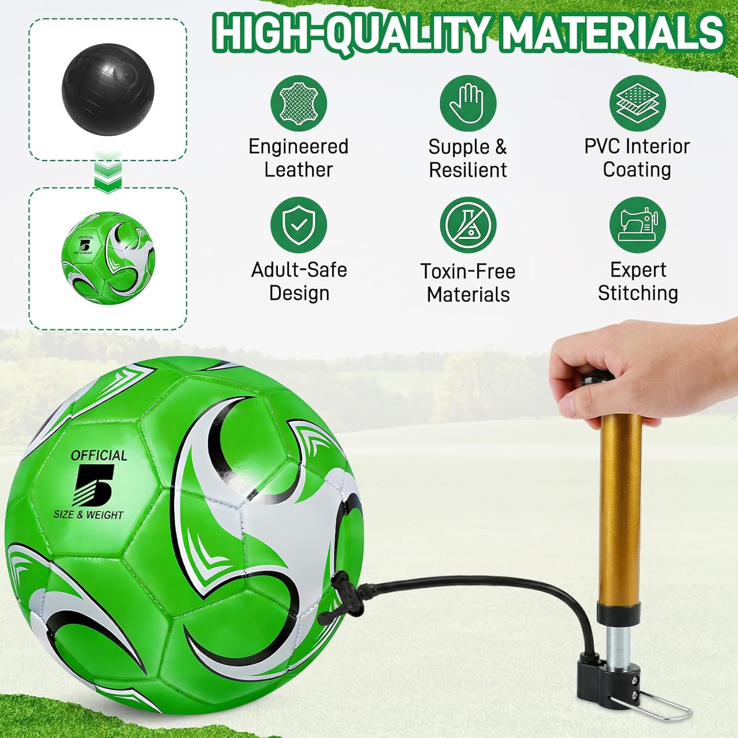 6 Pack Colorful Soccer Balls Size 5/4/3 Deflated Includes Ball Pump and Net Bag, Pelota De Futbol Training Practice Sphere Competition Competition Soccer for Indoor Outdoor - Image 3