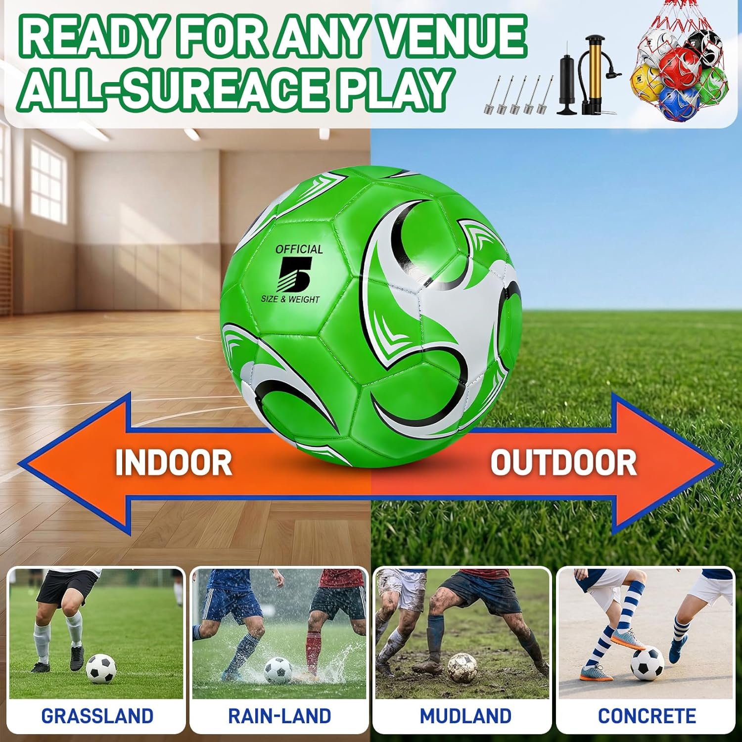 6 Pack Colorful Soccer Balls Size 5/4/3 Deflated Includes Ball Pump and Net Bag, Pelota De Futbol Training Practice Sphere Competition Competition Soccer for Indoor Outdoor - Image 6